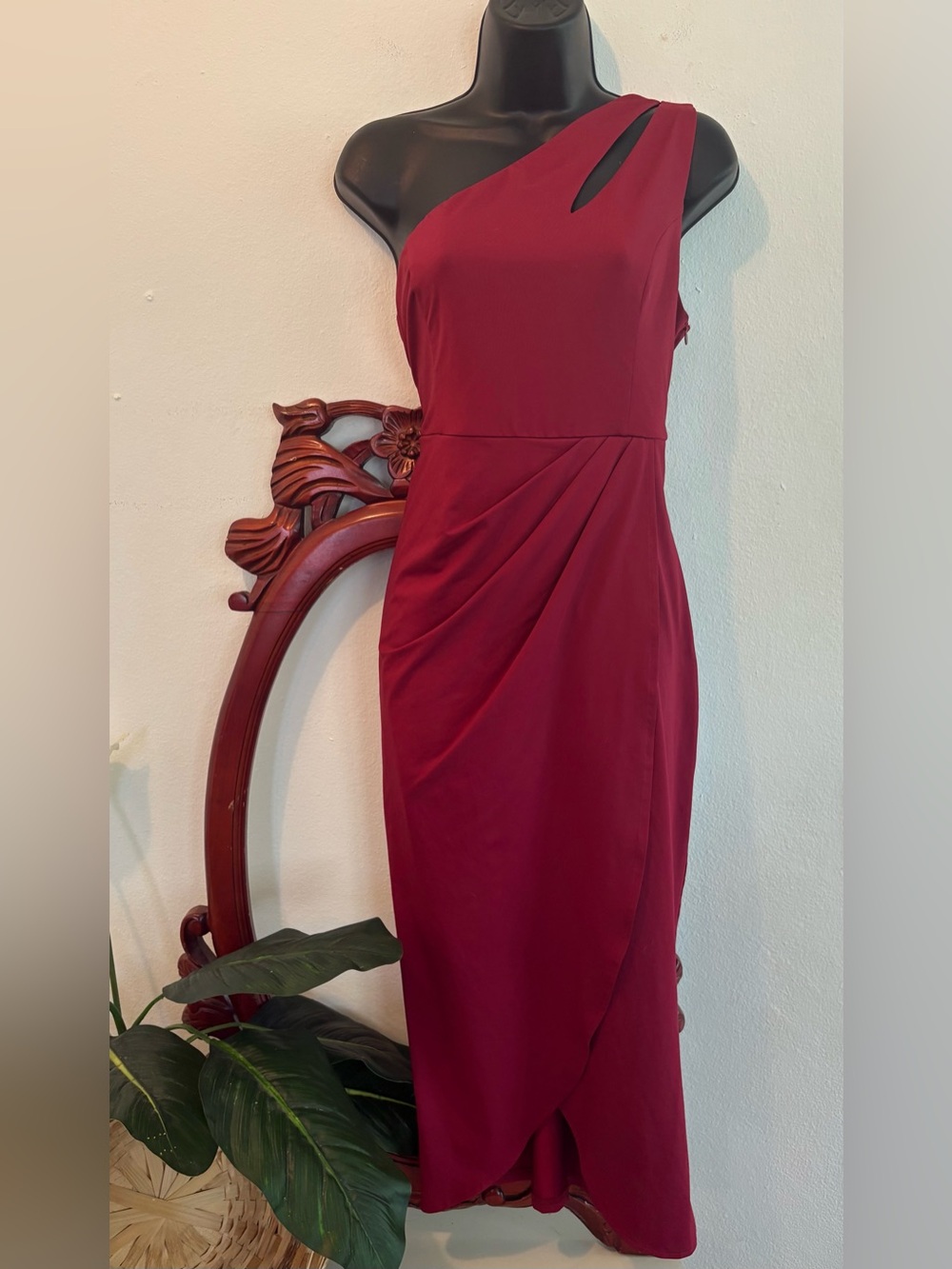 One-Shoulder Wine Red Evening Dress
